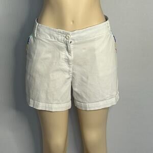 Crown & Ivy Caroline Women’s Size 12 White Stretch Chino Shorts Colorful Trim